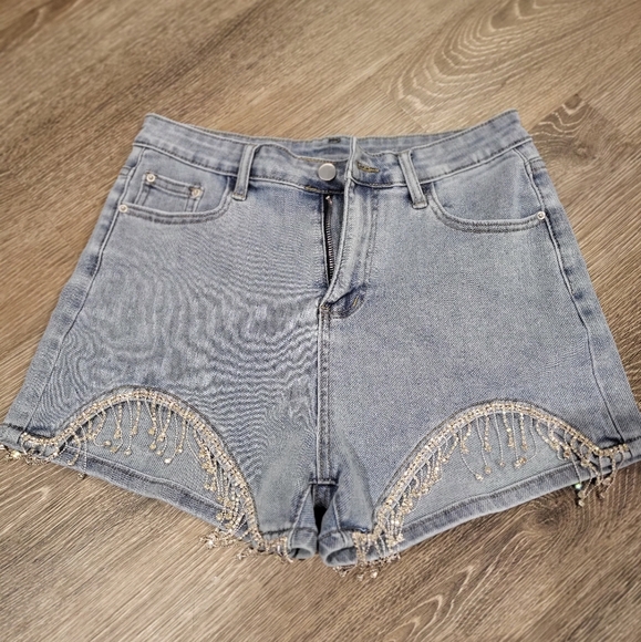 NWOT Rhinestone fringe denim shorts - Picture 8 of 14